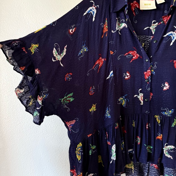 Anthropologie Maeve Navy Butterfly Printed Blouse - Picture 2 of 5